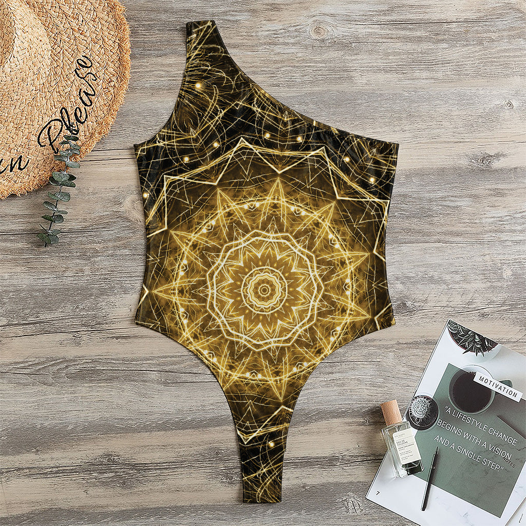 Gold Kaleidoscope Print One Shoulder Bodysuit
