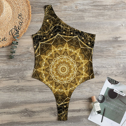 Gold Kaleidoscope Print One Shoulder Bodysuit