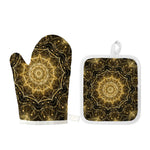 Gold Kaleidoscope Print Oven Mitt And Pot Holder Set