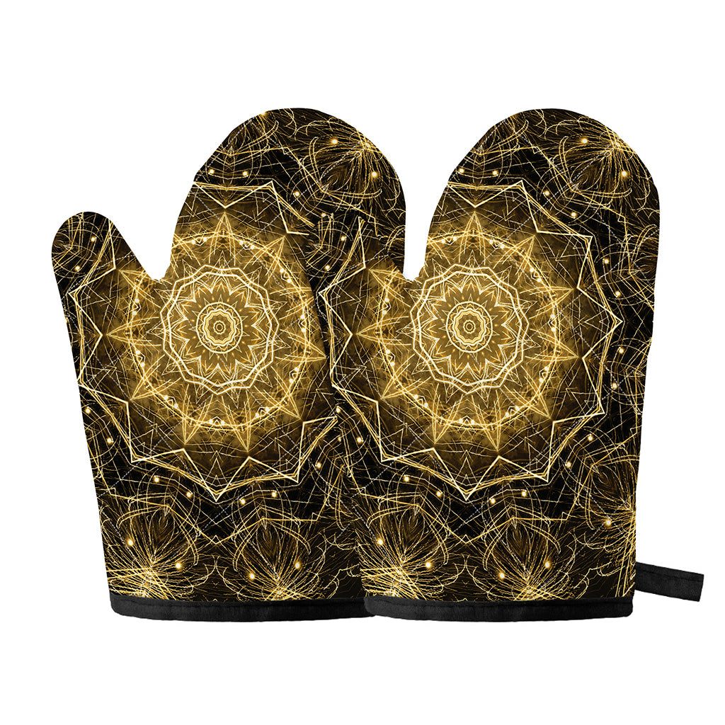 Gold Kaleidoscope Print Oven Mitts