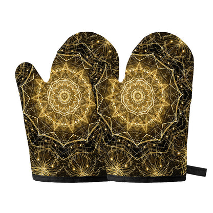Gold Kaleidoscope Print Oven Mitts