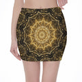 Gold Kaleidoscope Print Pencil Mini Skirt