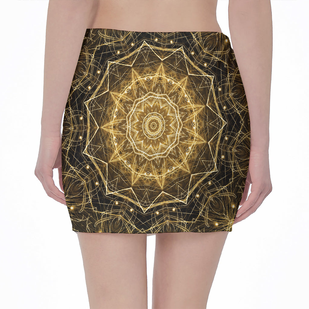 Gold Kaleidoscope Print Pencil Mini Skirt