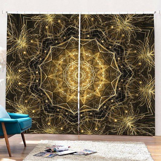 Gold Kaleidoscope Print Pencil Pleat Curtains