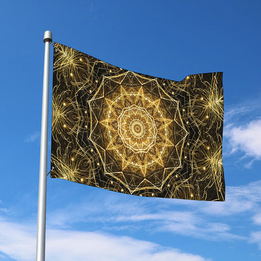 Gold Kaleidoscope Print Polyester Flag