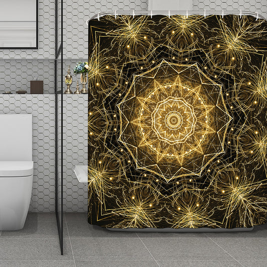 Gold Kaleidoscope Print Polyester Shower Curtain