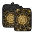 Gold Kaleidoscope Print Pot Holders With Pocket