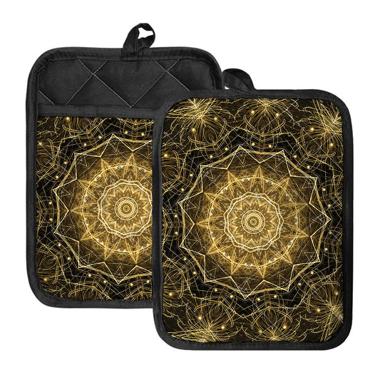 Gold Kaleidoscope Print Pot Holders With Pocket
