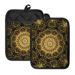 Gold Kaleidoscope Print Pot Holders With Pocket