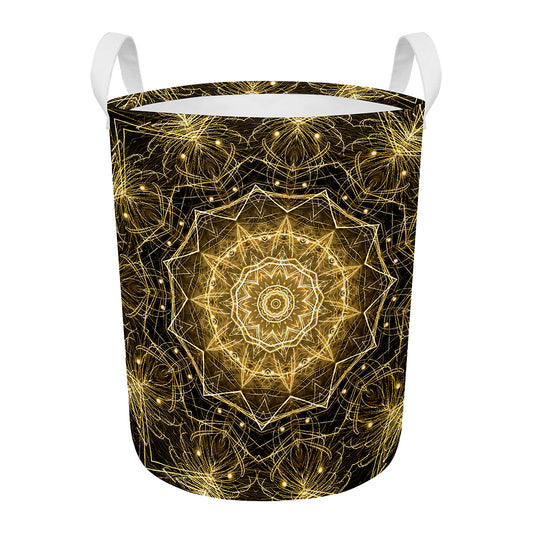 Gold Kaleidoscope Print Round Laundry Basket
