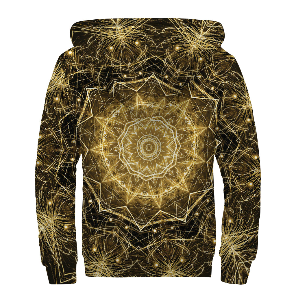 Gold Kaleidoscope Print Sherpa Lined Zip Up Hoodie