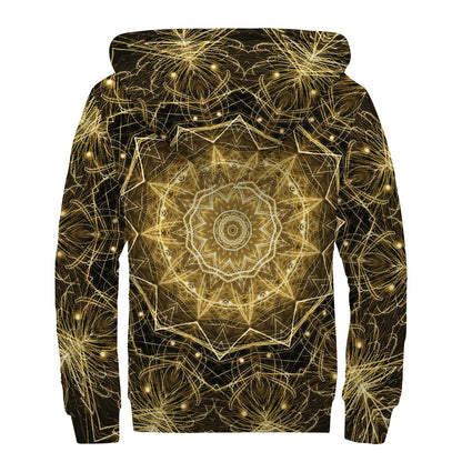 Gold Kaleidoscope Print Sherpa Lined Zip Up Hoodie