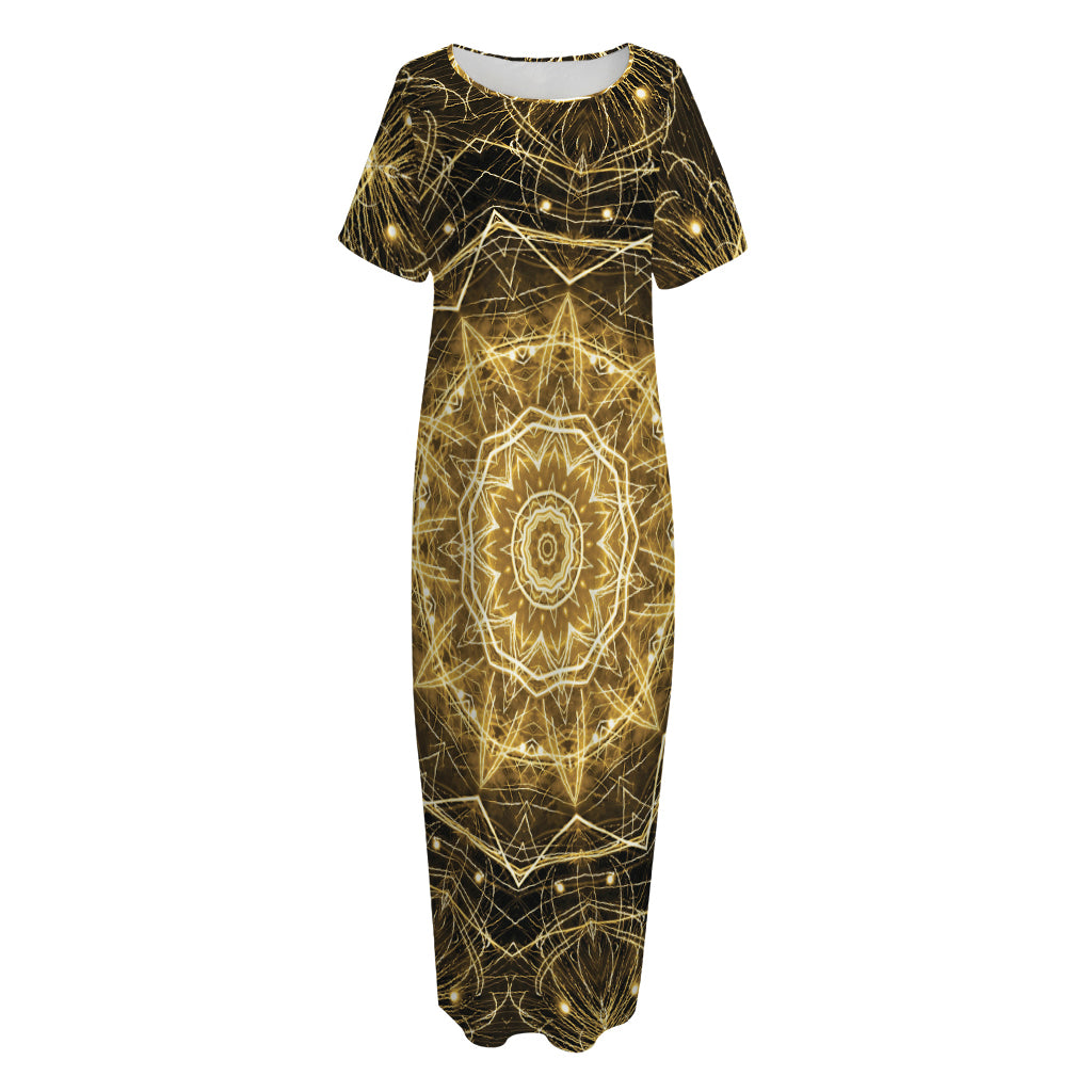 Gold Kaleidoscope Print Short Sleeve Long Nightdress