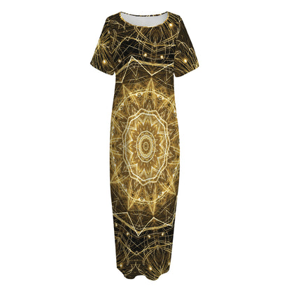 Gold Kaleidoscope Print Short Sleeve Long Nightdress