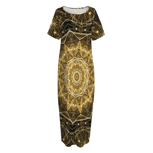 Gold Kaleidoscope Print Short Sleeve Long Nightdress