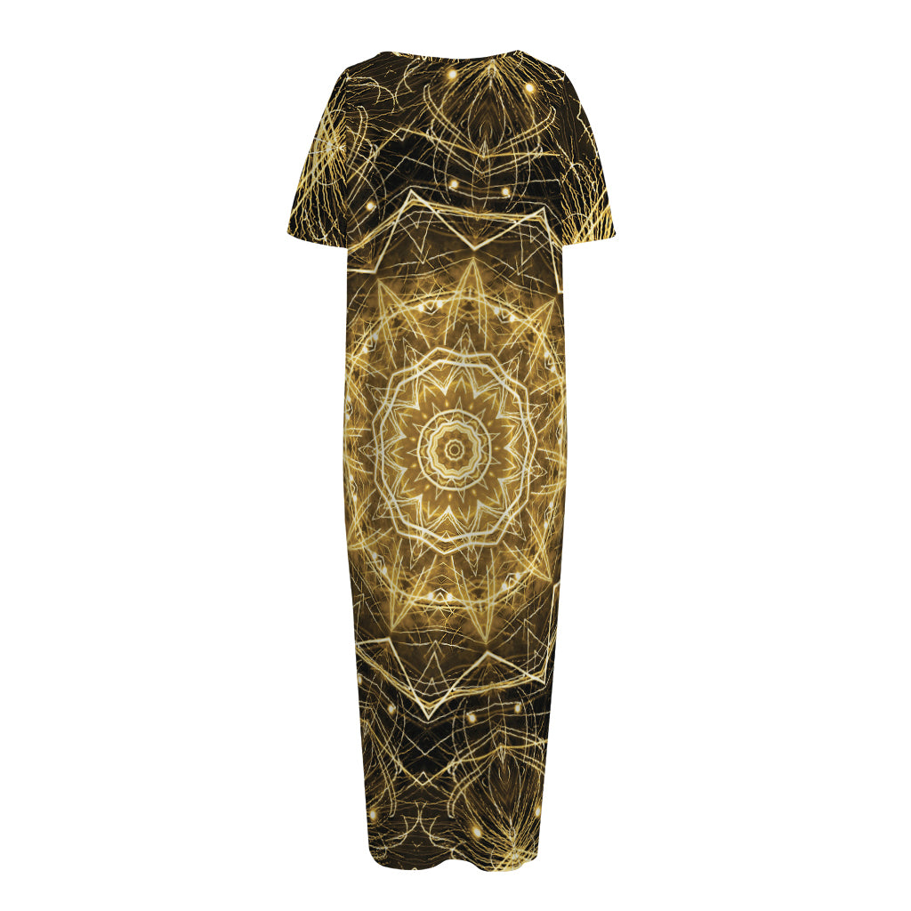 Gold Kaleidoscope Print Short Sleeve Long Nightdress