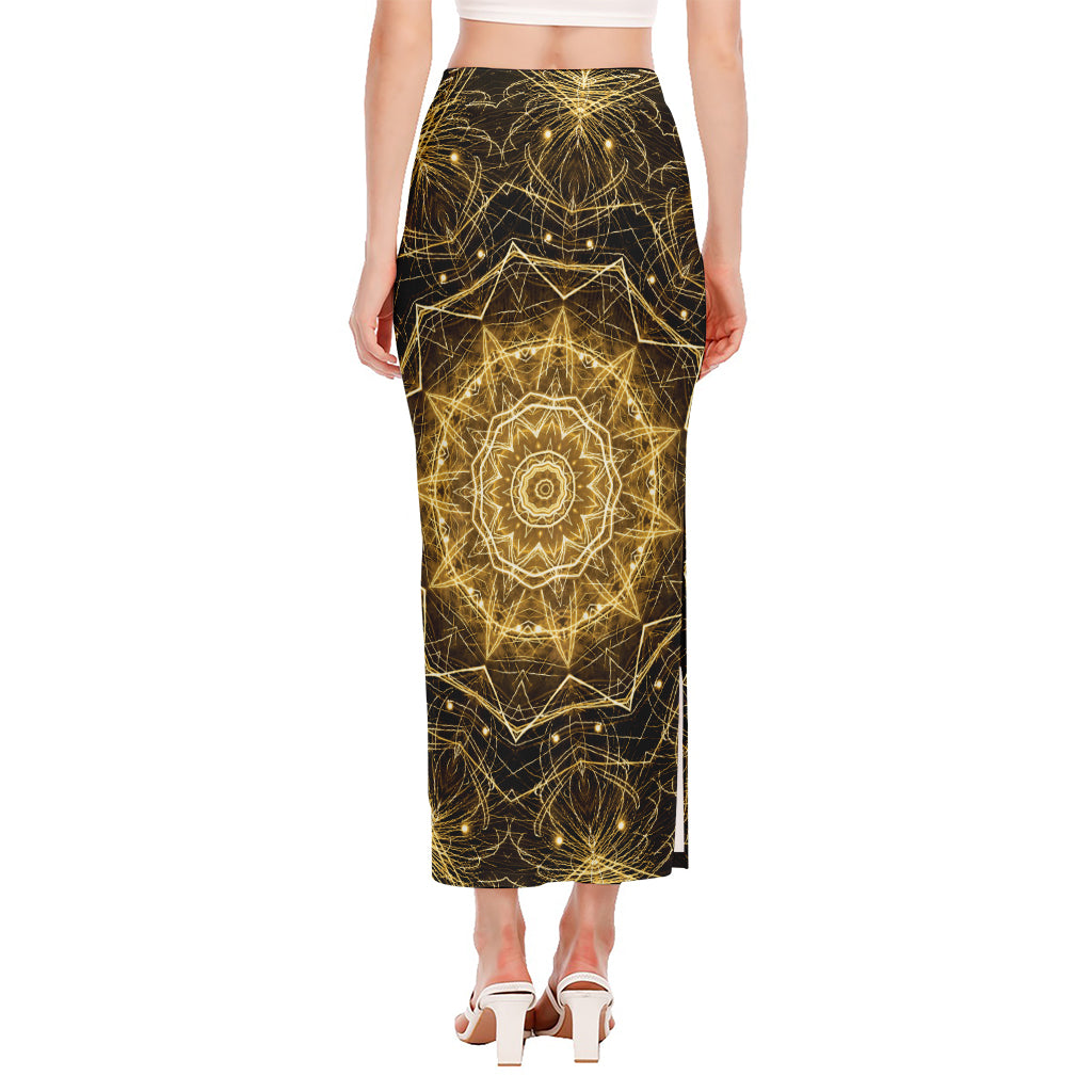 Gold Kaleidoscope Print Side Slit Maxi Skirt