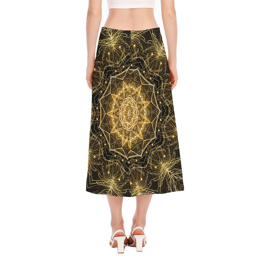 Gold Kaleidoscope Print Side Slit Midi Skirt