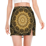 Gold Kaleidoscope Print Side Slit Mini Skirt