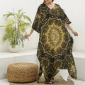 Gold Kaleidoscope Print Silk V-Neck Kaftan Dress