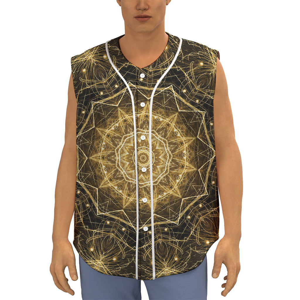 Gold Kaleidoscope Print Sleeveless Baseball Jersey