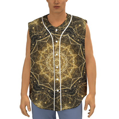 Gold Kaleidoscope Print Sleeveless Baseball Jersey