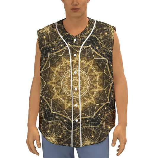Gold Kaleidoscope Print Sleeveless Baseball Jersey
