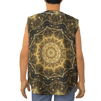 Gold Kaleidoscope Print Sleeveless Baseball Jersey