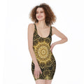 Gold Kaleidoscope Print Sleeveless Bodycon Dress