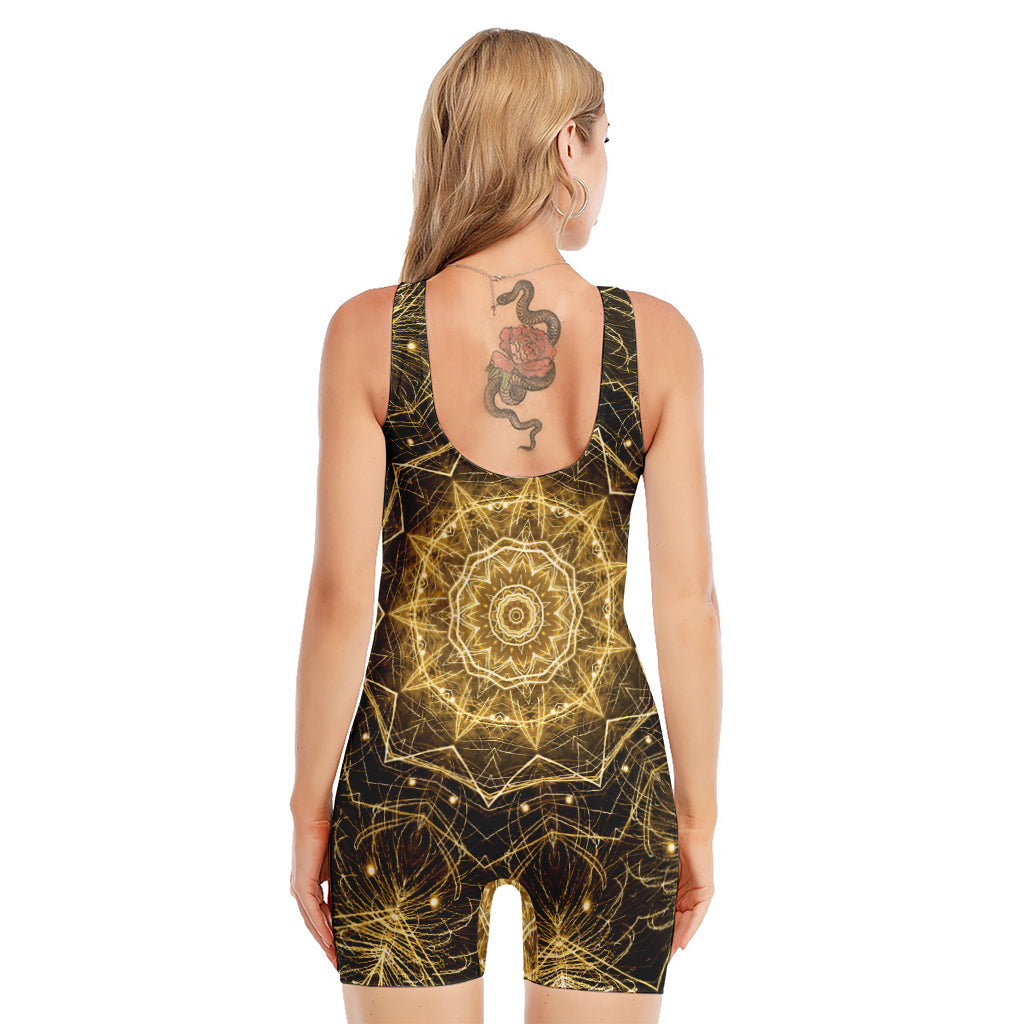 Gold Kaleidoscope Print Sleeveless One Piece Swimsuit