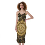 Gold Kaleidoscope Print Slim Fit Midi Cami Dress