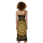 Gold Kaleidoscope Print Slim Fit Midi Cami Dress