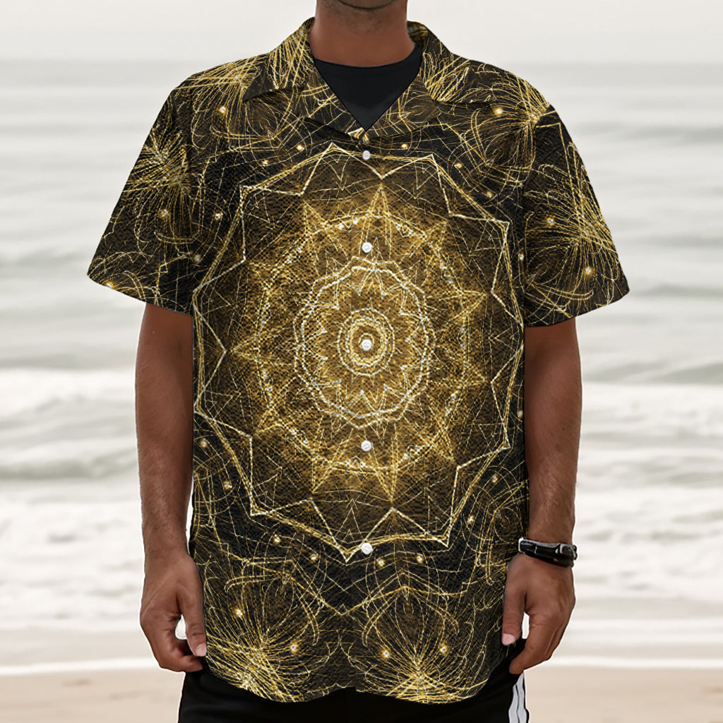 Gold Kaleidoscope Print Textured Short Sleeve Shirt
