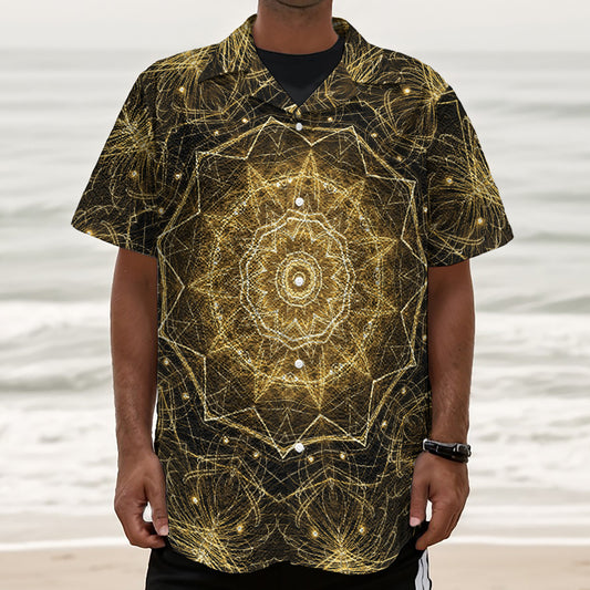 Gold Kaleidoscope Print Textured Short Sleeve Shirt