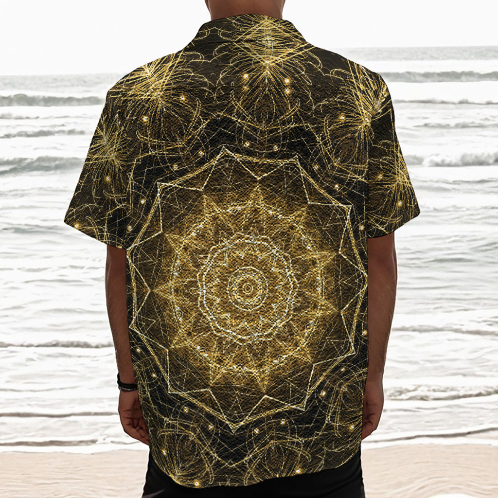Gold Kaleidoscope Print Textured Short Sleeve Shirt