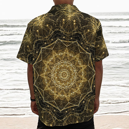 Gold Kaleidoscope Print Textured Short Sleeve Shirt