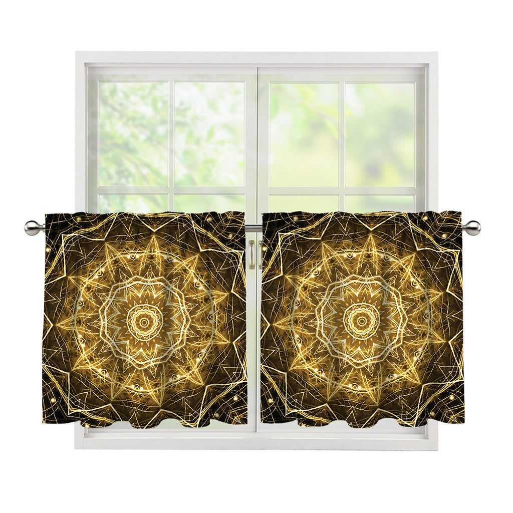 Gold Kaleidoscope Print Tier Curtains