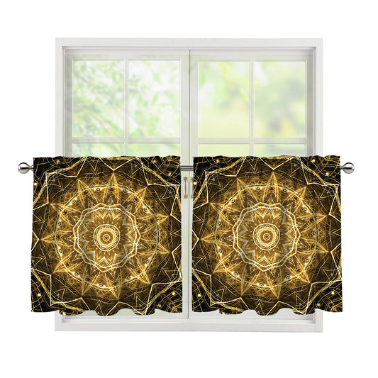 Gold Kaleidoscope Print Tier Curtains
