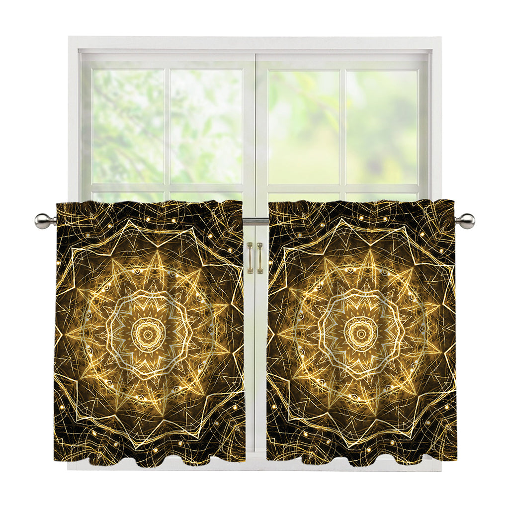 Gold Kaleidoscope Print Tier Curtains