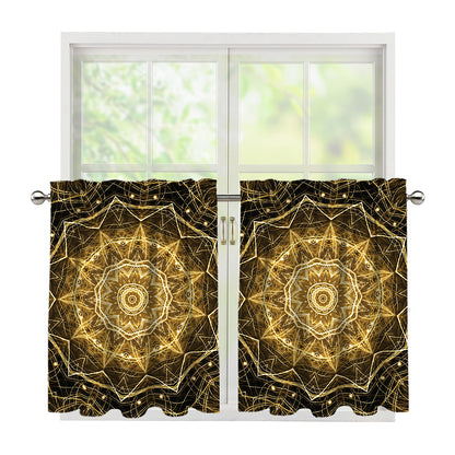 Gold Kaleidoscope Print Tier Curtains