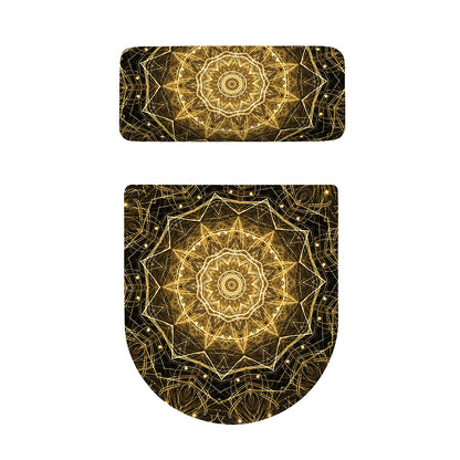 Gold Kaleidoscope Print Toilet Lid And Tank Cover Set