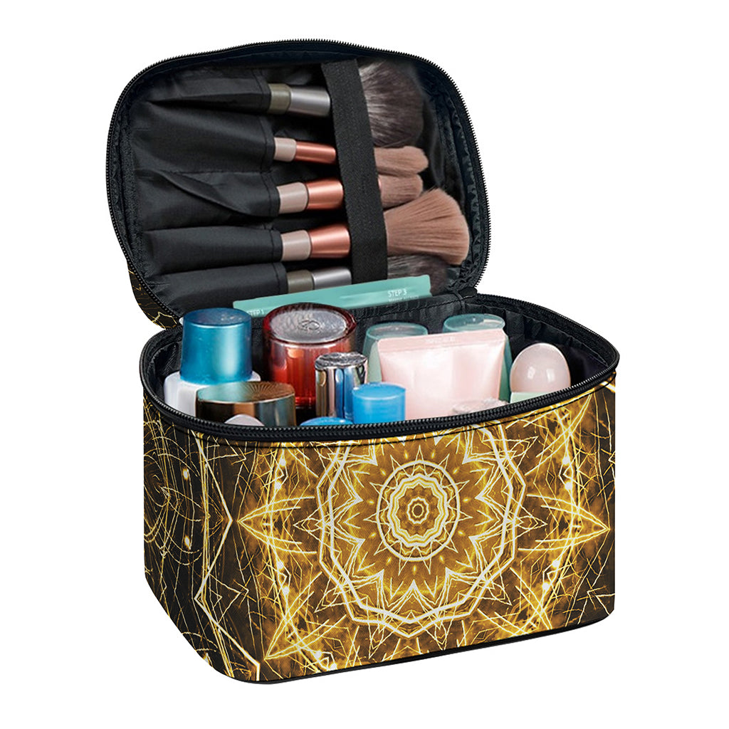 Gold Kaleidoscope Print Travel Makeup Bag