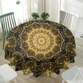 Gold Kaleidoscope Print Waterproof Round Tablecloth