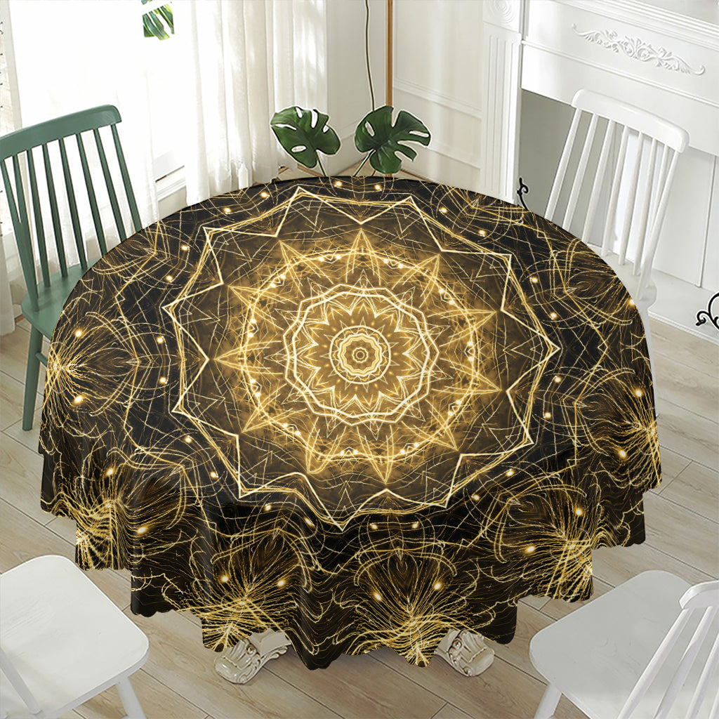 Gold Kaleidoscope Print Waterproof Round Tablecloth