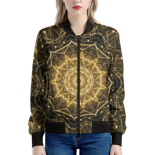 Gold Kaleidoscope Print Women's Bomber Jacket