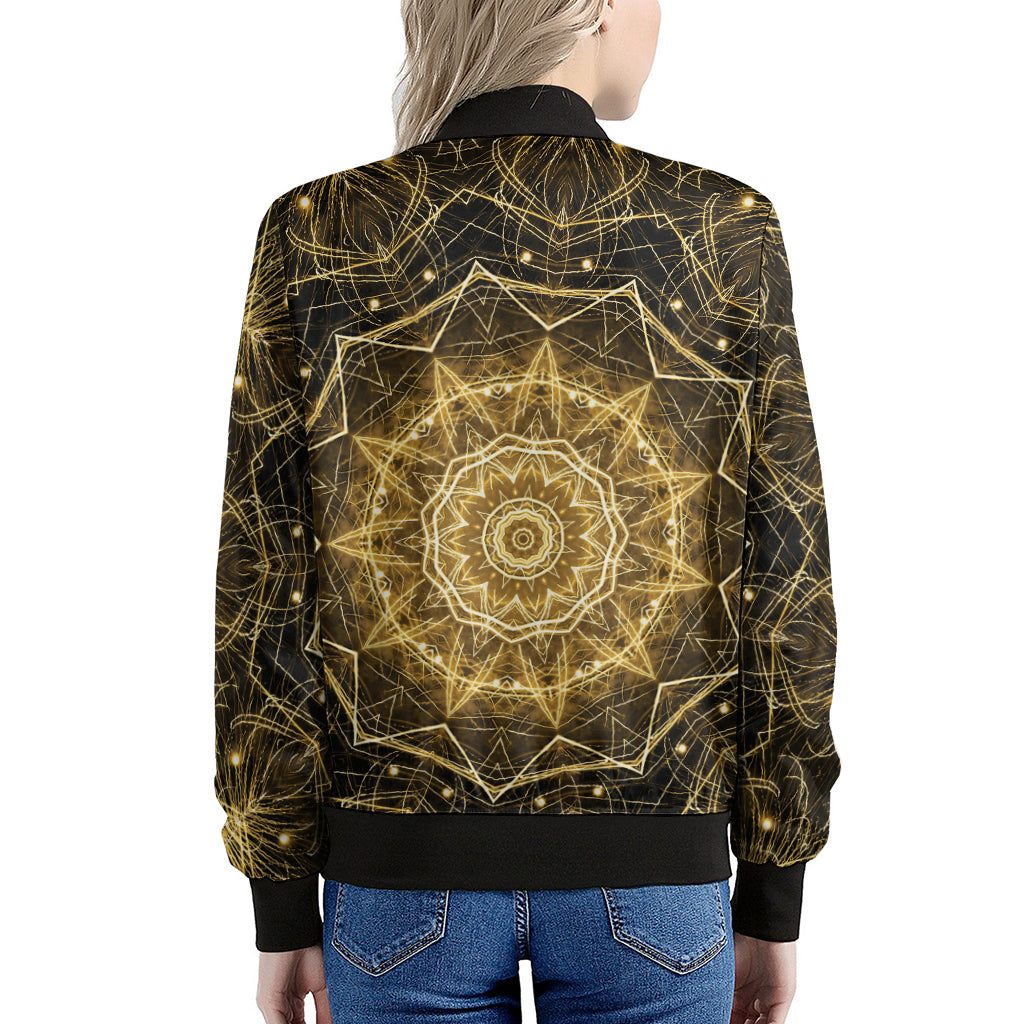 Gold Kaleidoscope Print Women's Bomber Jacket