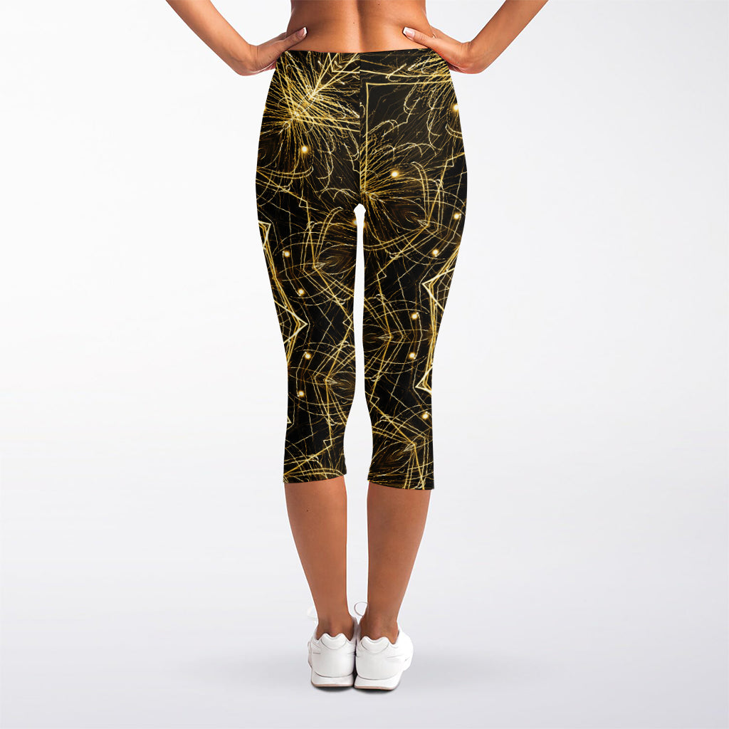 Gold Kaleidoscope Print Women's Capri Leggings