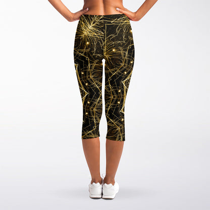 Gold Kaleidoscope Print Women's Capri Leggings