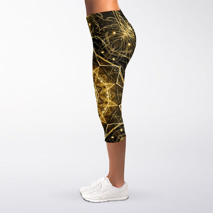 Gold Kaleidoscope Print Women's Capri Leggings
