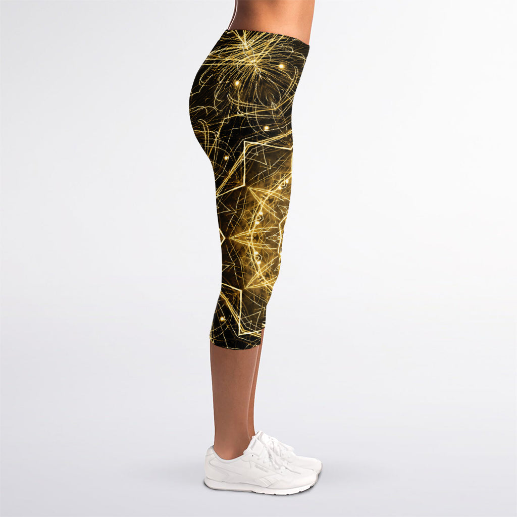 Gold Kaleidoscope Print Women's Capri Leggings